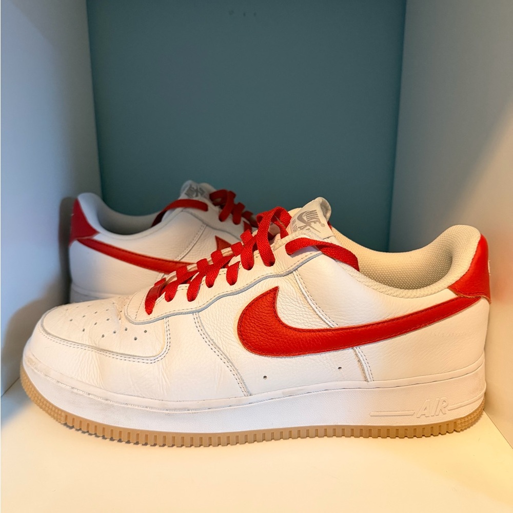 Nike Air Force 1 Custom White and Red with Gum sole